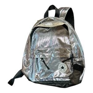 Converse Silver Metallic Black Mini Backpack 10"L x 9"W x 3.5"